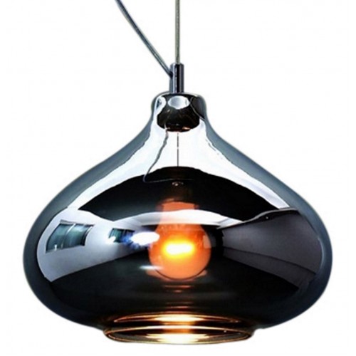 Black Glass Dome Large Pendant Light with LED Bulb